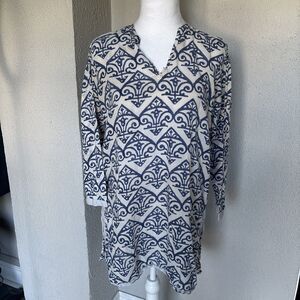 Roberta Roller Rabbit Kurta Top Tunic Coverup Sleep dress Blue White Size Small